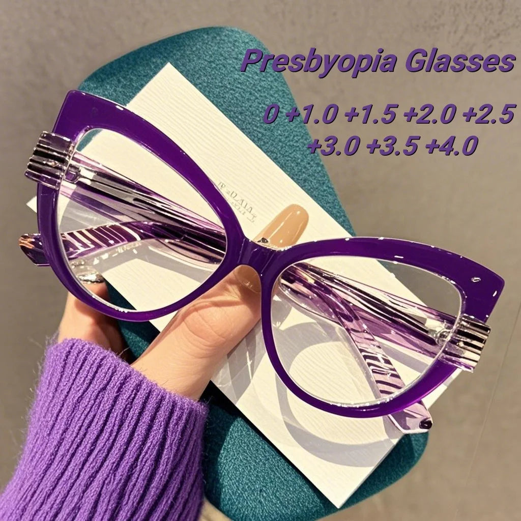 2025 New Fashionable and Versatile Cat Eye Glasses with Personalized Large Frame Color Blocking Design Anti-Blue Light Glasses